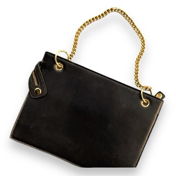 ADRIENNE VITTADINI Black Envelope Clutch or Shoulder Bag Gold Tone chain strap - Picture 6 of 11